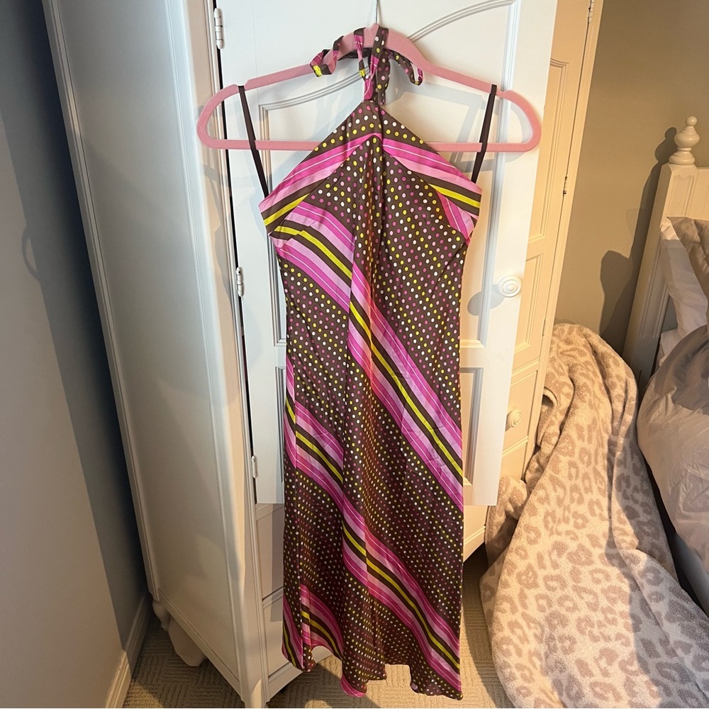 Vintage 100% Silk Halter Midi Dress